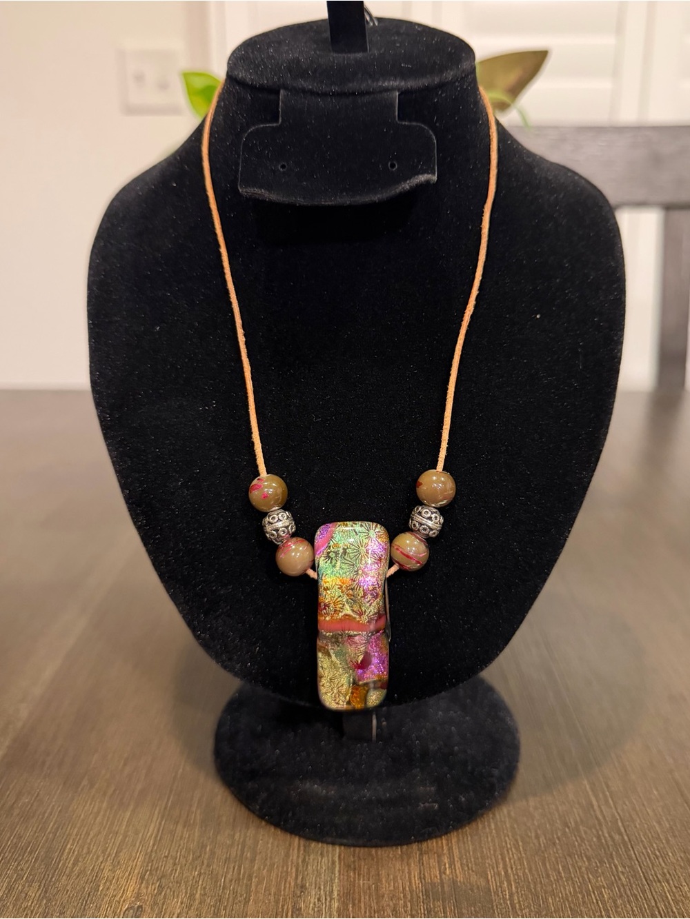 Handcrafted Iridescent Multicolor Glass Pendant Necklace Y2K